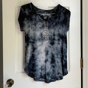 AE soft and sexy lace up navy tie dye shirt